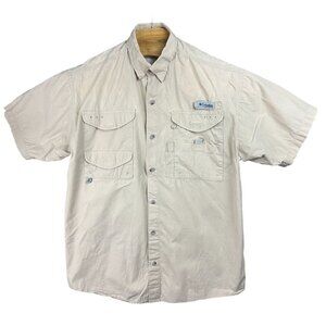 Columbia PFG Performance Fishing Gear Shirt Men's M/M Beige Vented Short Sleeve